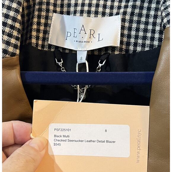 NEW Pearl Womens Blazer 8 Check $545 Leather Detail Equestrian - Picture 3 of 8